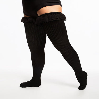 Plus Size Lace Solid Color Thigh High Socks - image 8