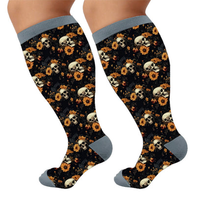 Skull Floral Compression Socks - Dark Grey - 4XL - image 6