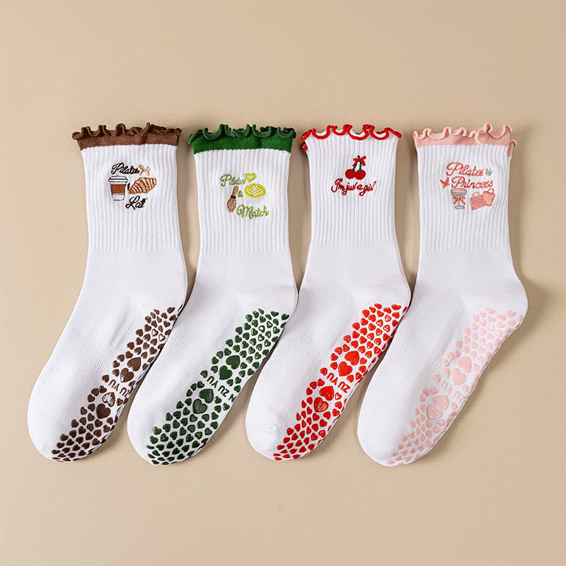 Cherry Coffee Grip Socks(4 Pairs) - Multicolor - EU36-40(US3-7) - image 1