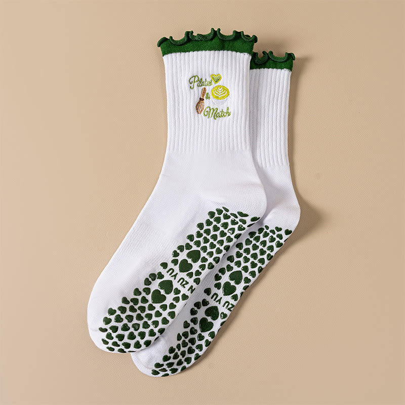 Cherry Coffee Grip Socks(4 Pairs) - Green - EU36-40(US3-7) - image 2