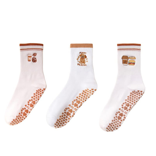 Puppy Coffee Grip Socks(3 Pairs) - Multicolor - EU36-40(US3-7) - image 0
