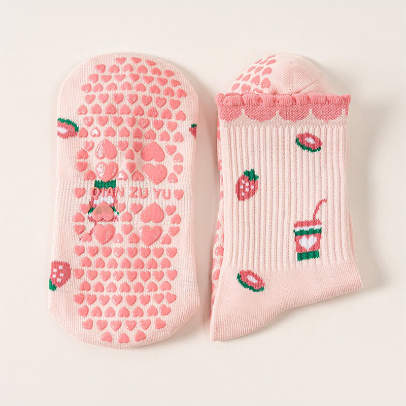 Strawberries Coffee Cups Grip Socks(2 Pairs) - Pink - EU36-40(US3-7) - image 5
