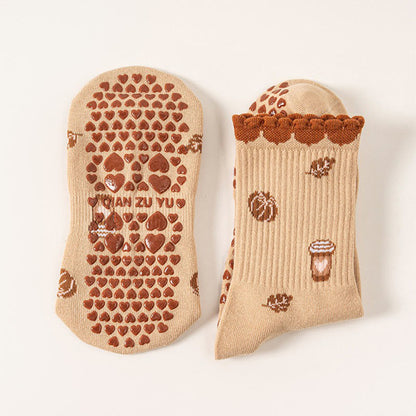 Strawberries Coffee Cups Grip Socks(2 Pairs) - Khaki - EU36-40(US3-7) - image 6