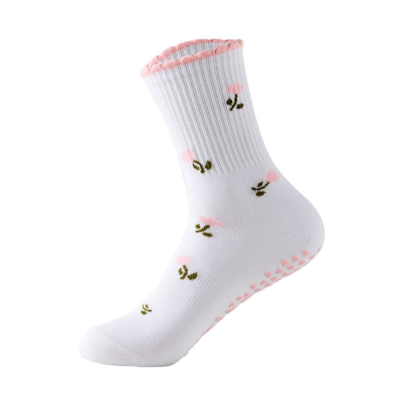 Flower Cherry Heart Grip Socks(4 Pairs) - Pink - EU36-40(US3-7) - image 15