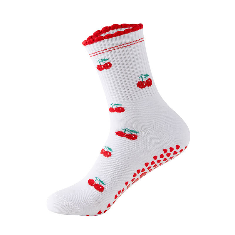 Flower Cherry Heart Grip Socks(4 Pairs) - Red - EU36-40(US3-7) - image 13