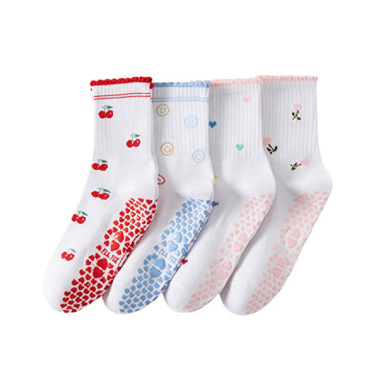 Flower Cherry Heart Grip Socks(4 Pairs) - image 12
