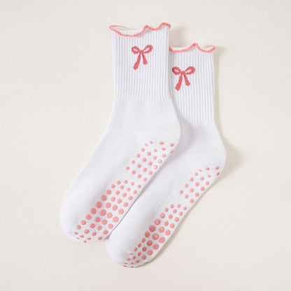 Delicate Bow Embroidery Grip Socks(4 Pairs) - White - EU36-40(US3-7) - image 16
