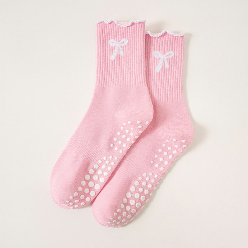 Delicate Bow Embroidery Grip Socks(4 Pairs) - Pink - EU36-40(US3-7) - image 15