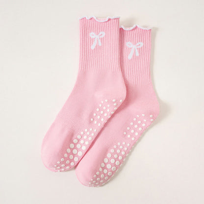 Delicate Bow Embroidery Grip Socks(4 Pairs) - Pink - EU36-40(US3-7) - image 15