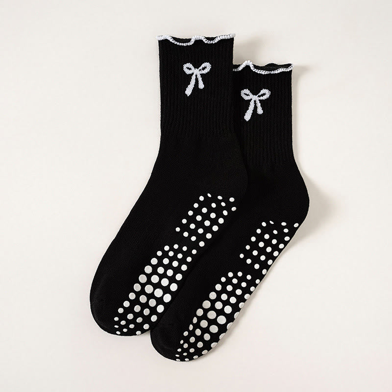 Delicate Bow Embroidery Grip Socks(4 Pairs) - Black - EU36-40(US3-7) - image 14