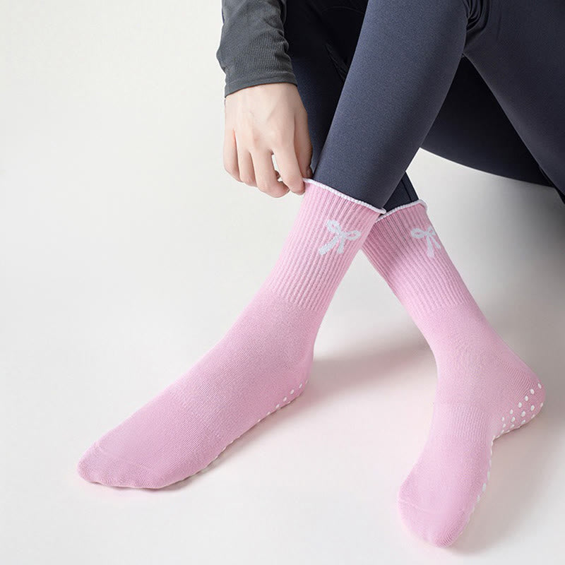 Delicate Bow Embroidery Grip Socks(4 Pairs) - image 2