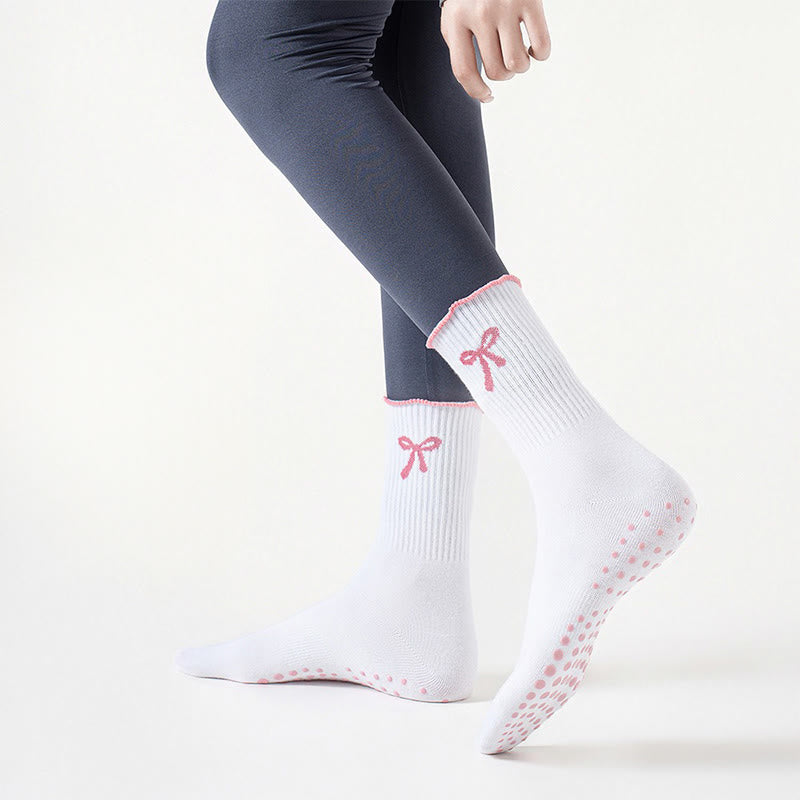 Delicate Bow Embroidery Grip Socks(4 Pairs) - image 5