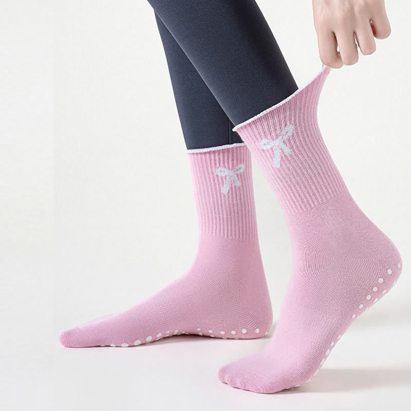 Delicate Bow Embroidery Grip Socks(4 Pairs) - image 1