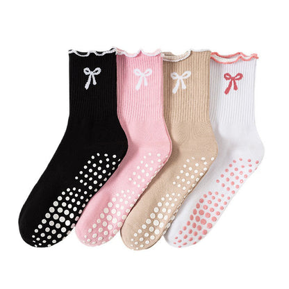 Delicate Bow Embroidery Grip Socks(4 Pairs) - Multicolor - EU36-40(US3-7) - image 12