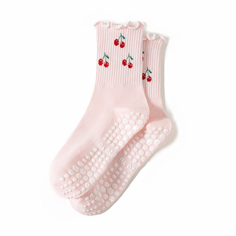 Cherry Lemon Grip Socks(3 Pairs) - Pink - EU36-40(US3-7) - image 13