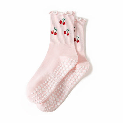 Cherry Lemon Grip Socks(3 Pairs) - Pink - EU36-40(US3-7) - image 13