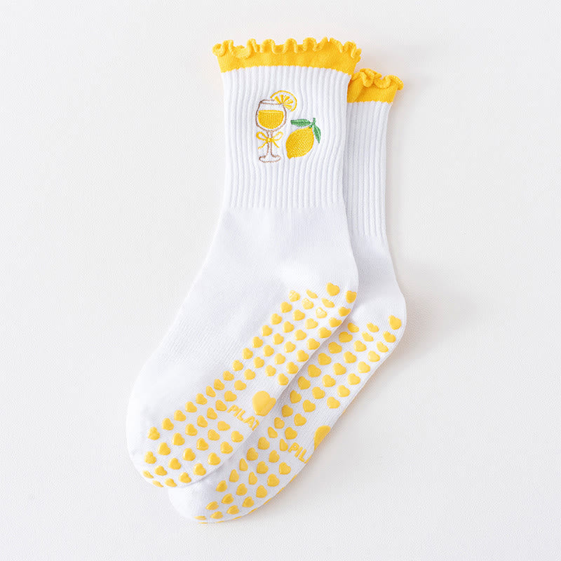 Fruit Series Grip Socks(3 Pairs) - Yellow - EU36-40(US3-7) - image 13