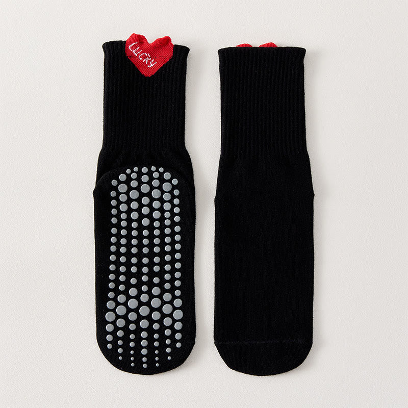 Lucky Heart Grip Socks(4 Pairs) - Black - EU36-40(US3-7) - image 12