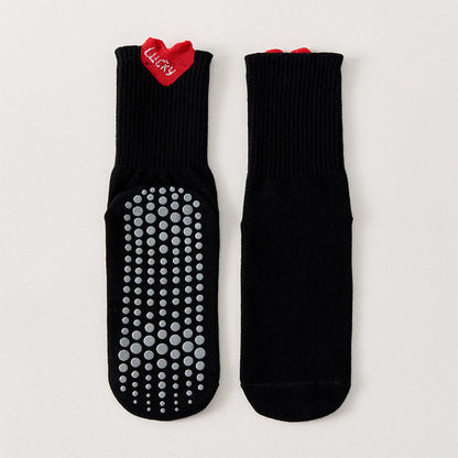 Lucky Heart Grip Socks(4 Pairs) - Black - EU36-40(US3-7) - image 12