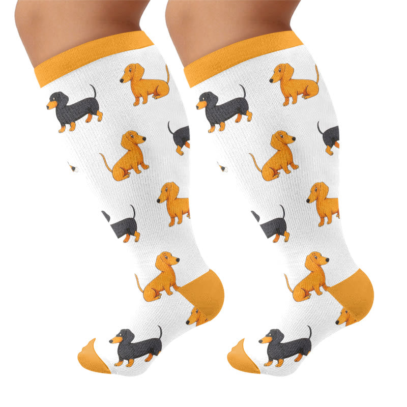 Plus Size Bunny Panda Dachshund Compression Socks - Yellow(1 Pair) - 4XL - image 9