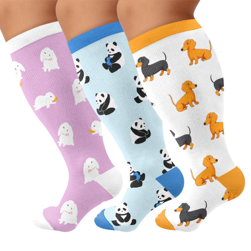 Plus Size Bunny Panda Dachshund Compression Socks - Multicolor(3 Pairs) - 4XL - image 4