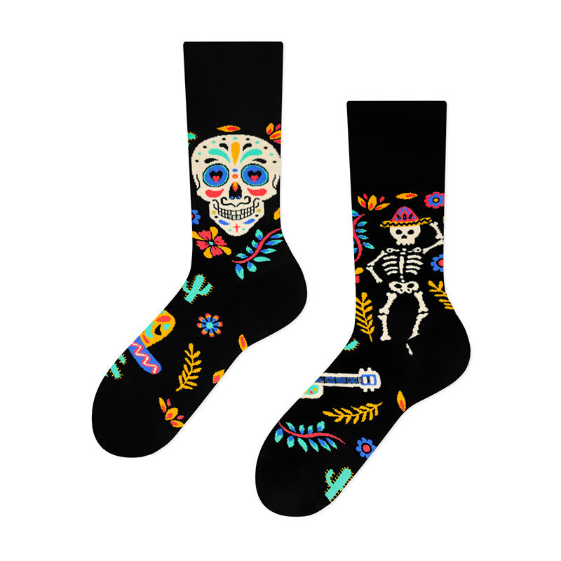Creative Mismatched Skull Quarter Socks(4 Pairs) - image 3