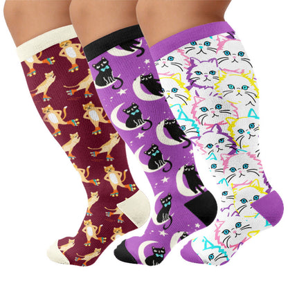 Plus Size Moon Star Cat Compression Socks - image 1