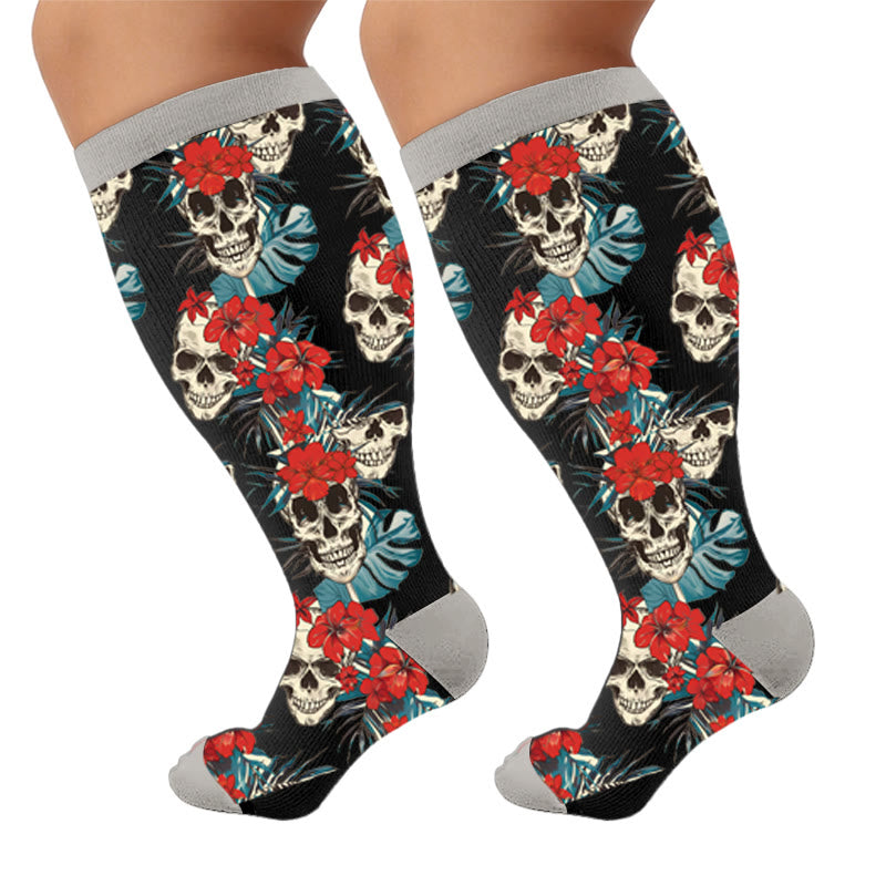 Skull Floral Print Compression Socks - Unique(1 Pair) - 4XL - image 7