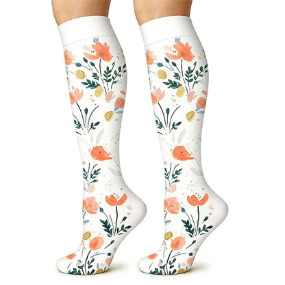 Black White Floral Knee High Compression Socks(6 Pairs) - image 4