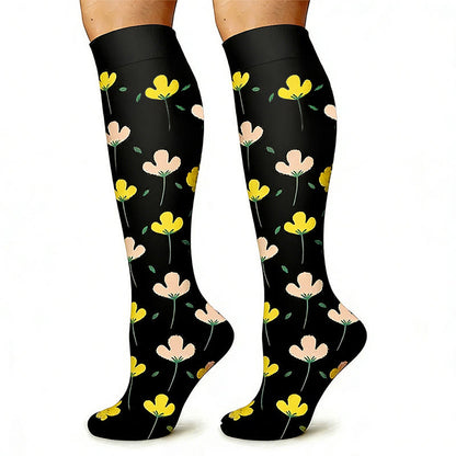 Black White Floral Knee High Compression Socks(6 Pairs) - image 6