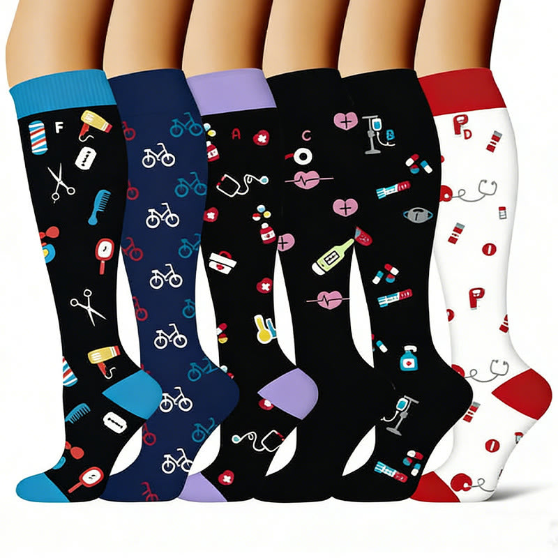 Medical Print Sweat-wicking Compression Socks(6 Pairs) - image 1