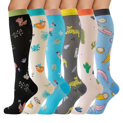 Cute Animal Plant Print Compression Socks(6 Pairs) - image 1