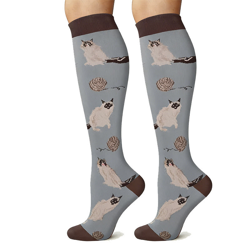 Cat Print Outdoor Running Compression Socks(6 Pairs) - image 2