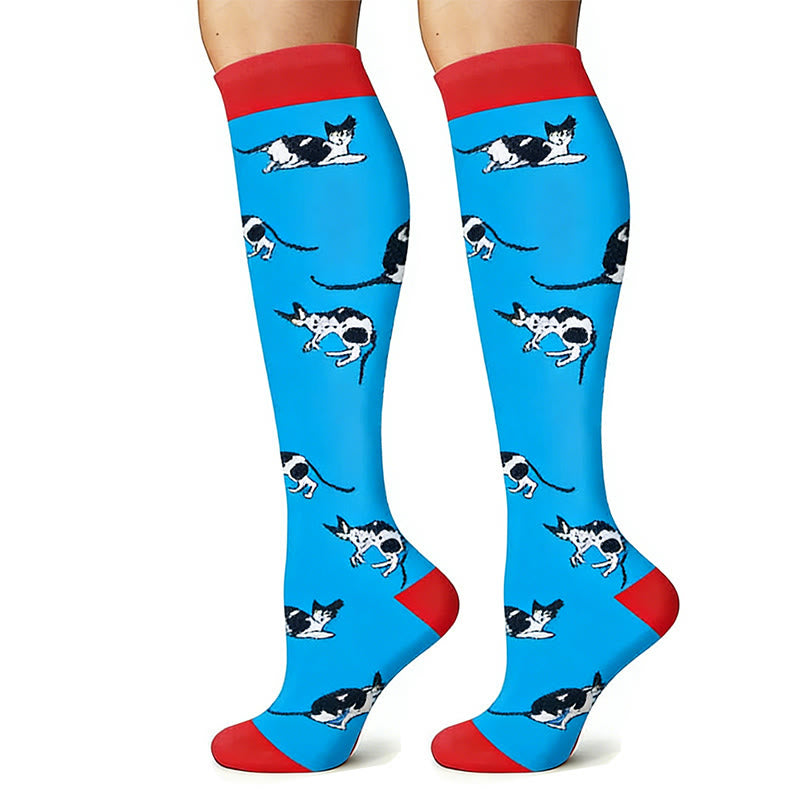 Cat Print Outdoor Running Compression Socks(6 Pairs) - image 4