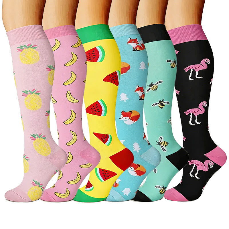 Animal Fruit Knee High Compression Socks(6 Pairs) - image 1