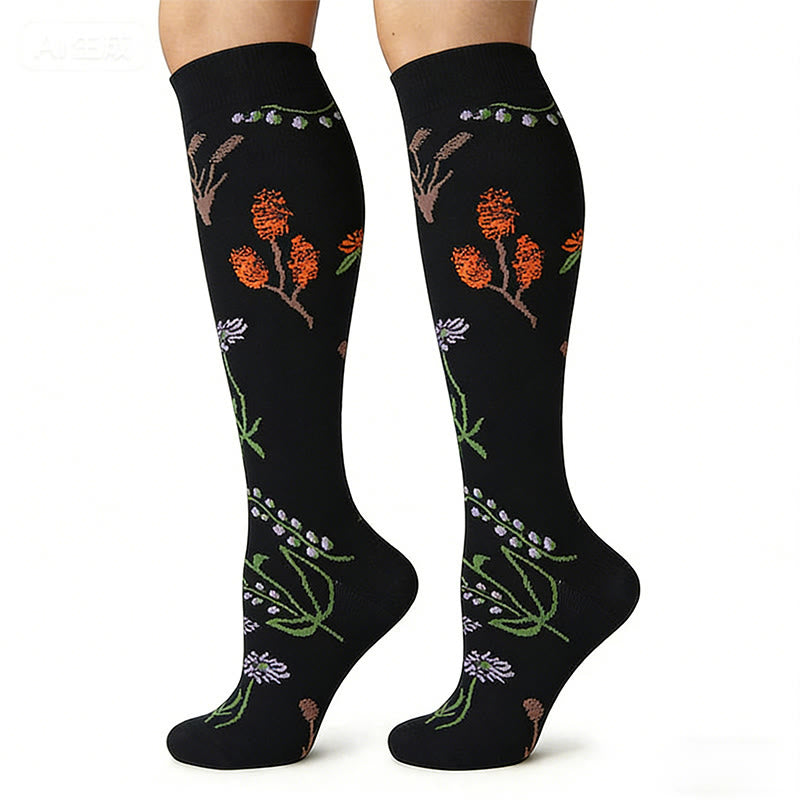 Flower Pattern Compression Socks(3 Pairs) - image 3