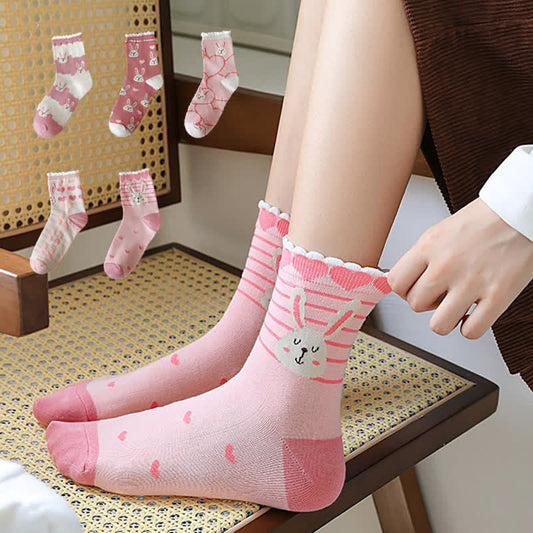 Cute Rabbit Quarter Socks(5 Pairs) - Multicolor - EU35-40(US2-7) - image 0