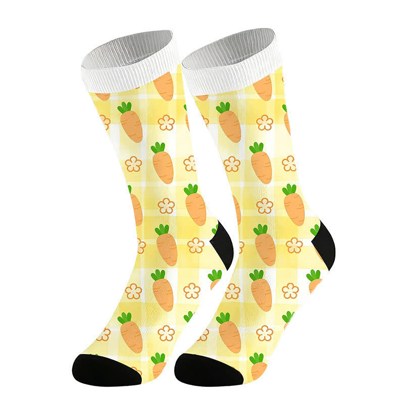 Carrot Print Quarter Socks(2 Pairs) - Yellow - EU36-44(US3-10) - image 5