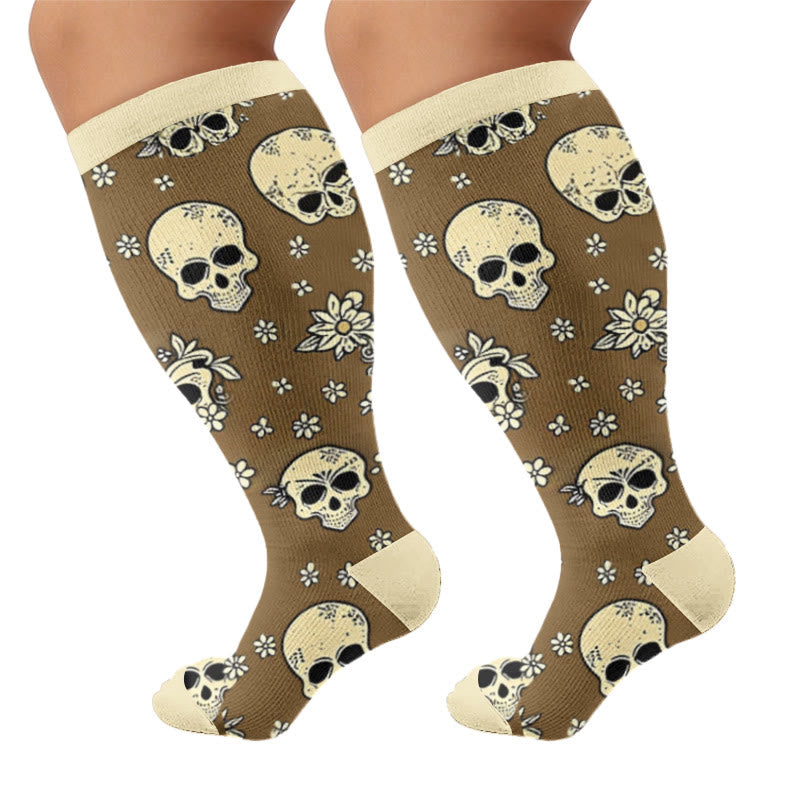 Plus Size Skull Charm Compression Socks - Brown - 4XL - image 6