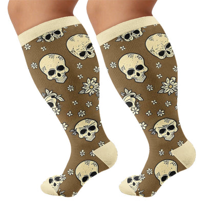 Plus Size Skull Charm Compression Socks - Brown - 4XL - image 6