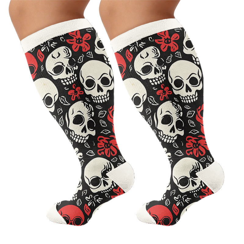 Plus Size Skull Chic Compression Socks - Black(1 Pair) - 4XL - image 10