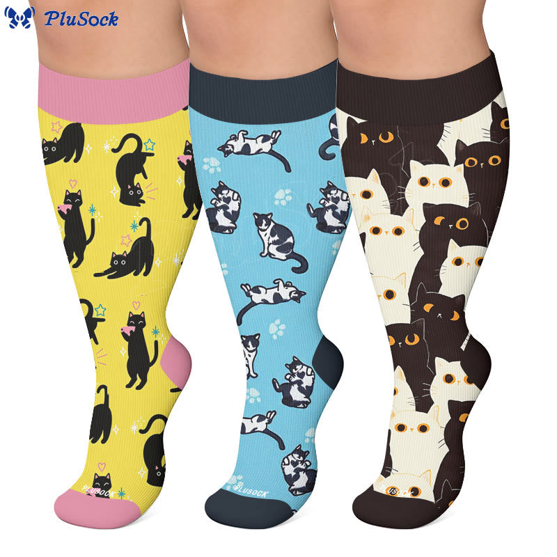 Plus Size Cute Playful Cat Compression Socks - image 0