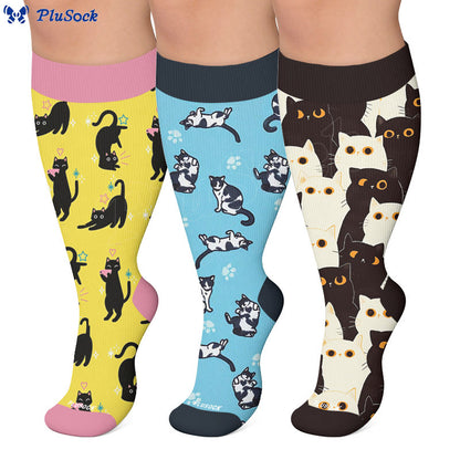 Plus Size Cute Playful Cat Compression Socks - image 0