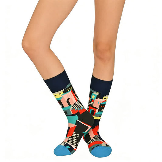 Vibrant Geometric Cotton Quarter Socks - Black - EU36-43(3-9) - image 0