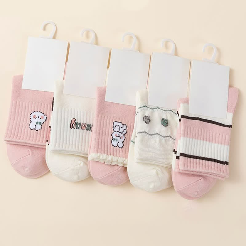 Easter Pink Rabbit Cotton Quarter Socks(5 Pairs) - image 1