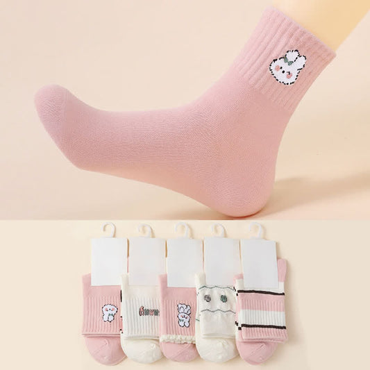Easter Pink Rabbit Cotton Quarter Socks(5 Pairs) - Multicolor - EU35-40(US2-7) - image 0