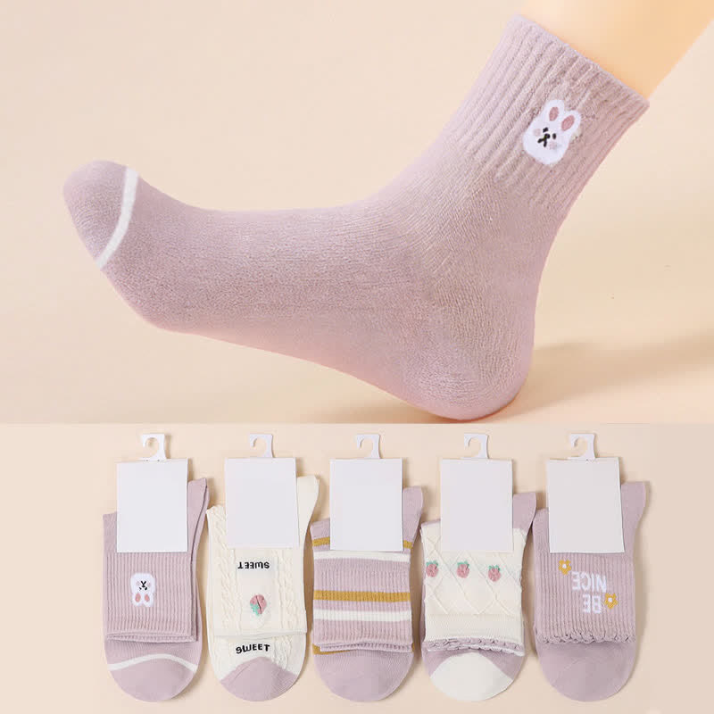 Easter Purple Rabbit Cotton Quarter Socks(5 Pairs) - Multicolor - EU35-40(US2-7) - image 0