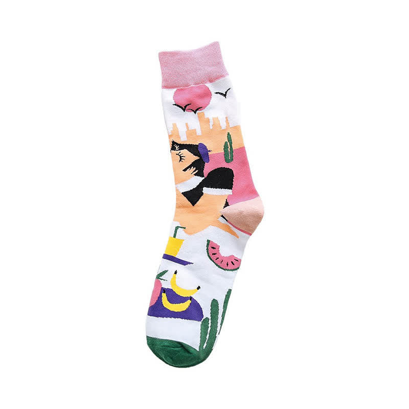 Cartoon Print Quarter Socks(4 Pairs) - image 4