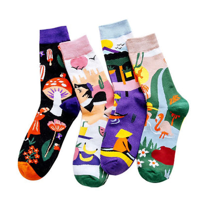 Cartoon Print Quarter Socks(4 Pairs) - image 1