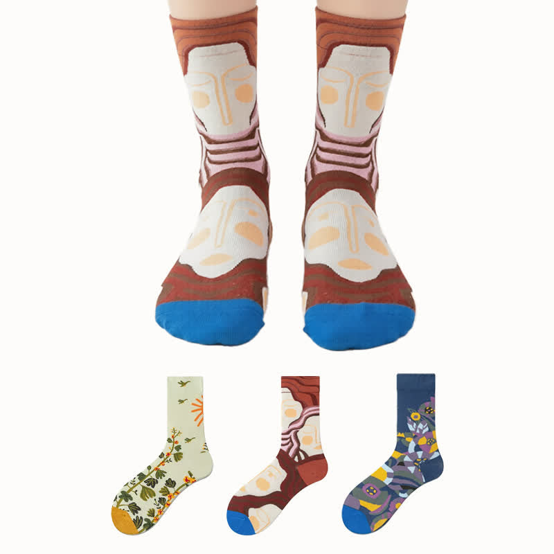 Stylish Printed Quarter Socks(3 Pairs) - Multicolor - EU36-43(US3-9) - image 0